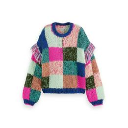 Overview image: Multicolour hand knitted pull.